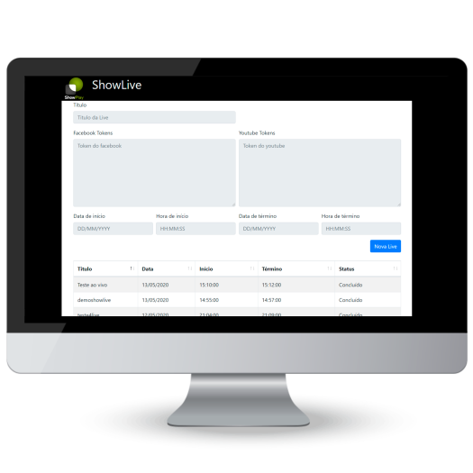 Tela de computador com o layout do “ShowLive”.